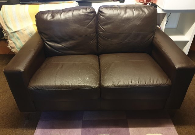 Image 1 of Brown Faux Leather 2 seater Settee