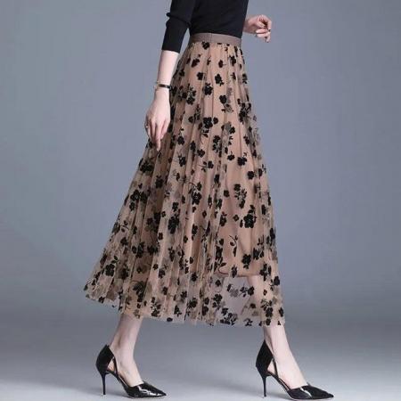 Image 1 of Pastel tone light weight Spring Fall Floral Skirt Women Lace