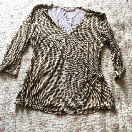 Image 1 of Size 16 STOCK SHOP Wrap Top, Browns & Cream, 3/4 Sleeves