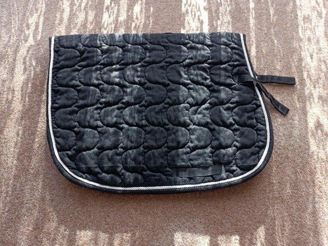 Preview of the first image of Full size, black saddle cloth with white braid..