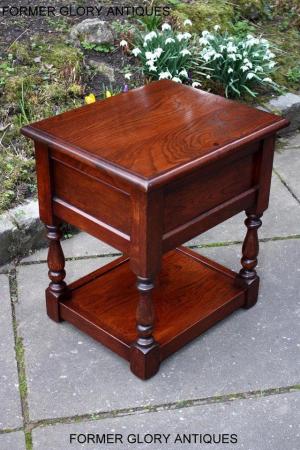 Image 97 of AN OLD CHARM TUDOR BROWN CARVED OAK BEDSIDE PHONE LAMP TABLE