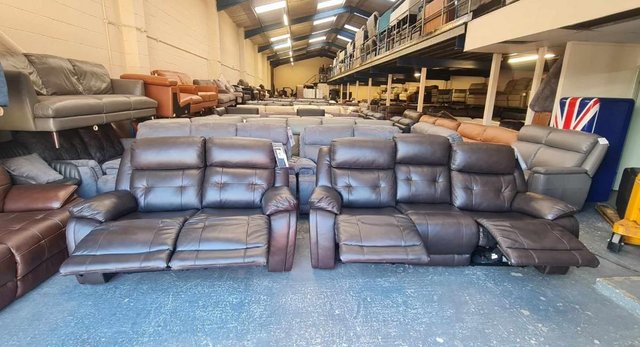 Image 13 of La-z-boy brown leather electric recliner 3+2 seater sofa