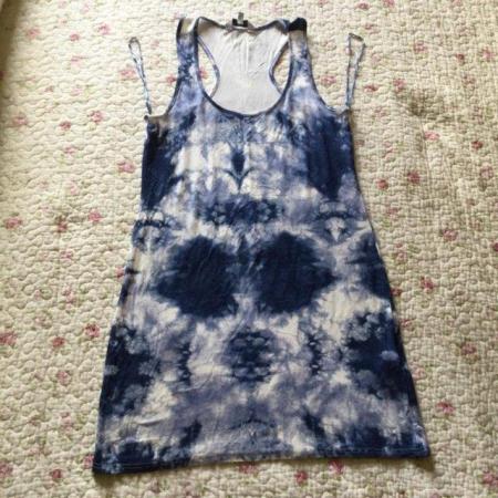 Image 1 of NEW LOOK Vtg Tie-Dyed Blue Racer Back Stretchy Mini-Dress 8