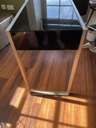 Image 3 of Black glass and walnut console table