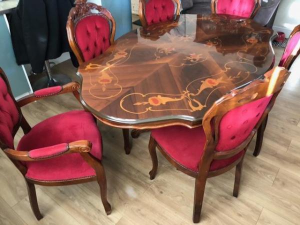 Image 3 of Lovely italian inlaid rococo style dining table with 6 chair