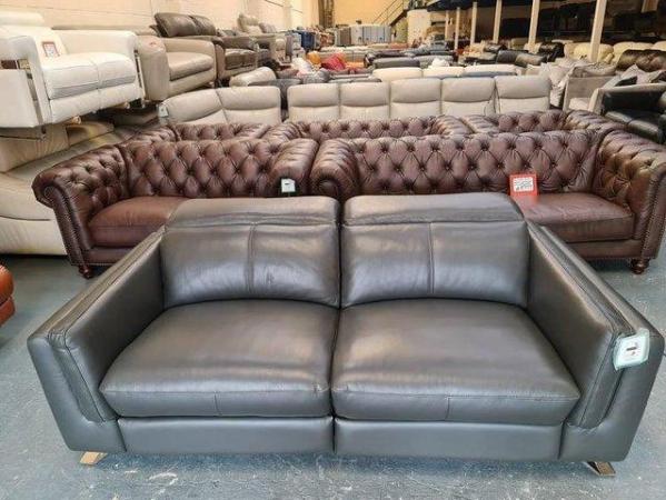 Image 12 of Sandro charcoal leather electric recliner 3 seater sofa