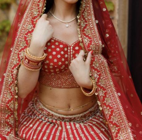Image 5 of Stylish Red Silk Bridal Lehenga