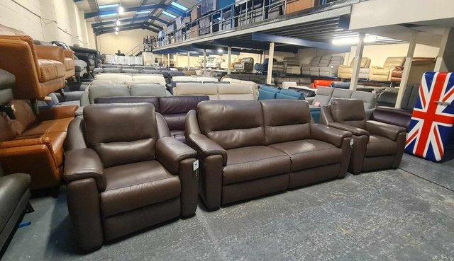 Image 16 of Italian Avola brown leather recliner sofa and 2 armchairs