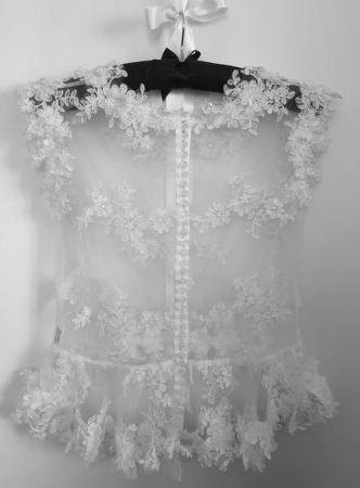 Image 8 of Bridal Lace cover up with cap sleeves and button back