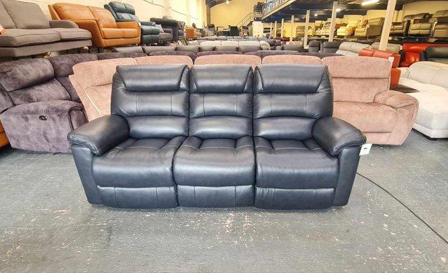 Image 14 of La-z-boy Staten midnight blue leather electric 3 seater sofa