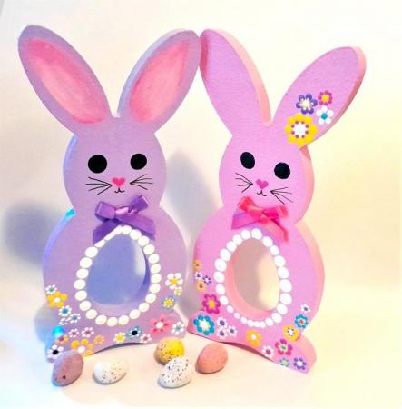Image 1 of Easter bunnies and eggs - hand painted to help beat cancer.
