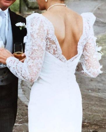 Image 2 of Wedding Dress,Satin and Lace, low V Back, Fishtail