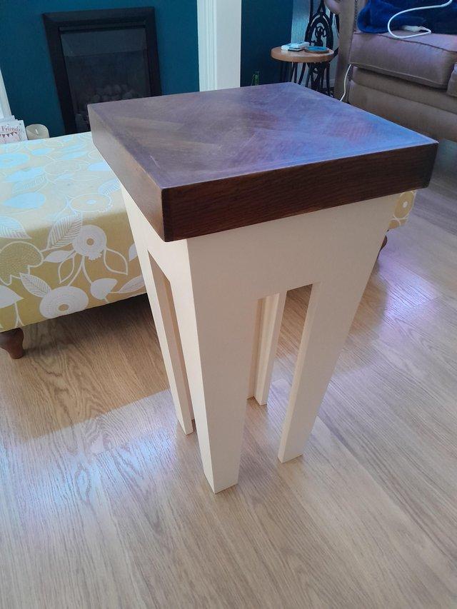 Preview of the first image of Quirky Side Table cream & top is parque Oak.