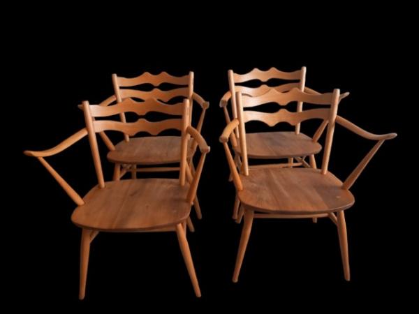 Image 2 of Four Ercol 493 batwing dining chairs
