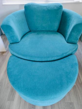 Image 3 of DFS Teal Sofa & Whirl Chair - Like New