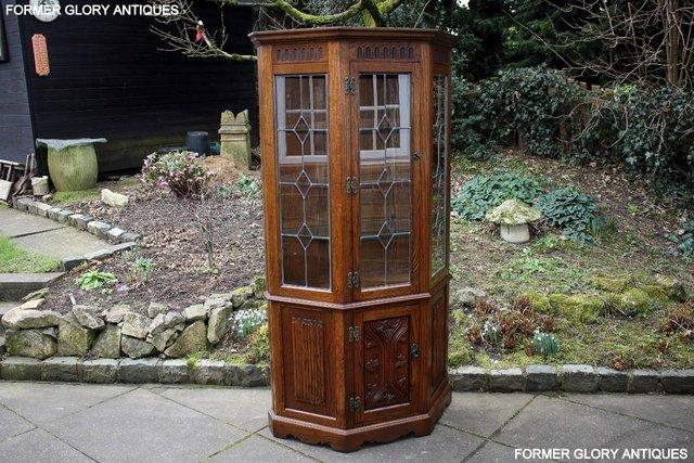 Image 102 of OLD CHARM LIGHT OAK CANTED CHINA DISPLAY CABINET STAND UNIT