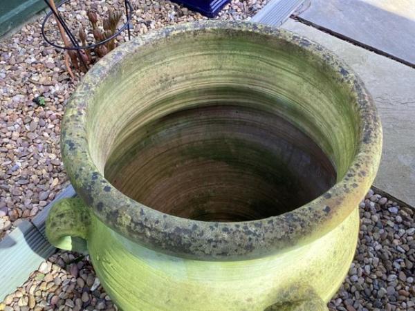 Image 2 of Large green weathered garden urn in good condition