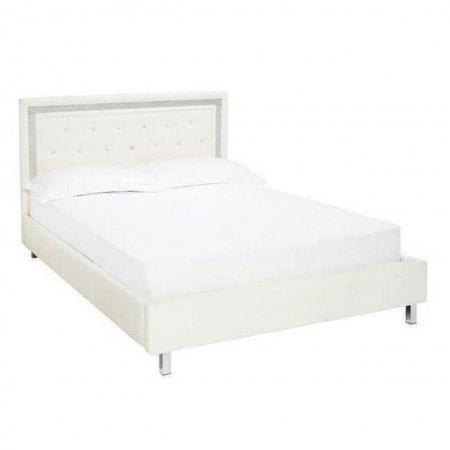 Image 1 of Double crystalle white faux leather bed frame