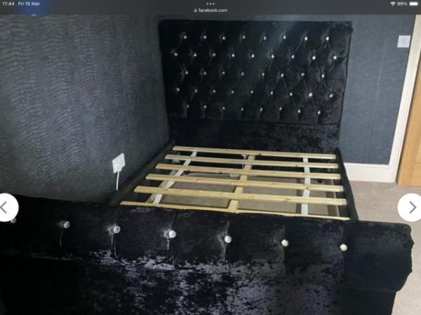Image 1 of Black velvet double bed frame and headboard