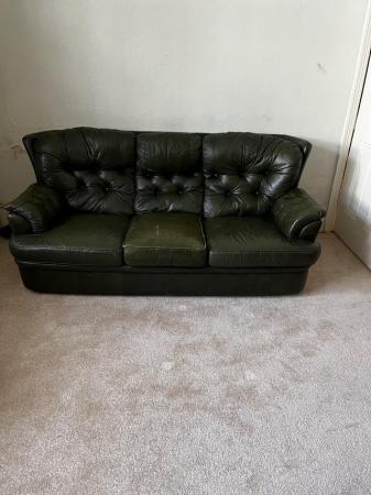 Image 3 of Full Leather Sofa Set, 3, 2 & 1 Seater & Footstool