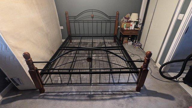 Image 3 of Metal and wood bedframe with bedside tables