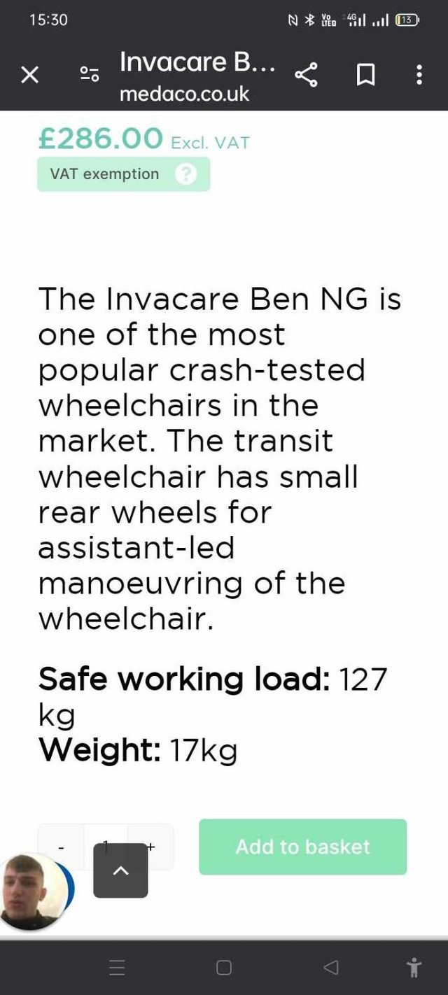 Preview of the first image of Invacare super lightweight wheelchair model ben.