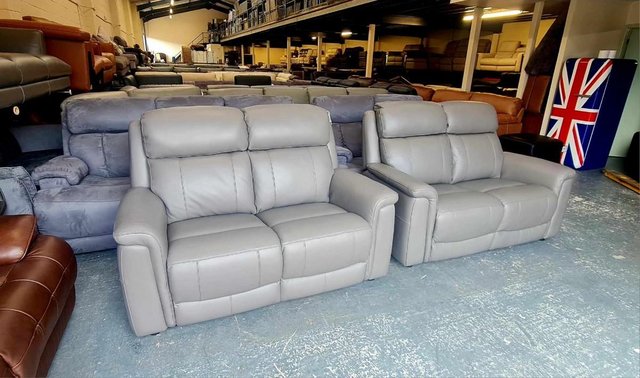 Image 12 of La-z-boy Paris grey leather pair of 2 seater sofas