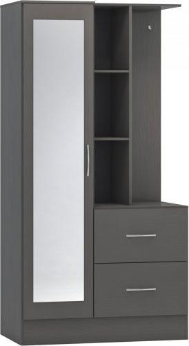 Preview of the first image of NEVADA MIRRORED OPEN SHELF WARDROBE IN GREY EFFECT.