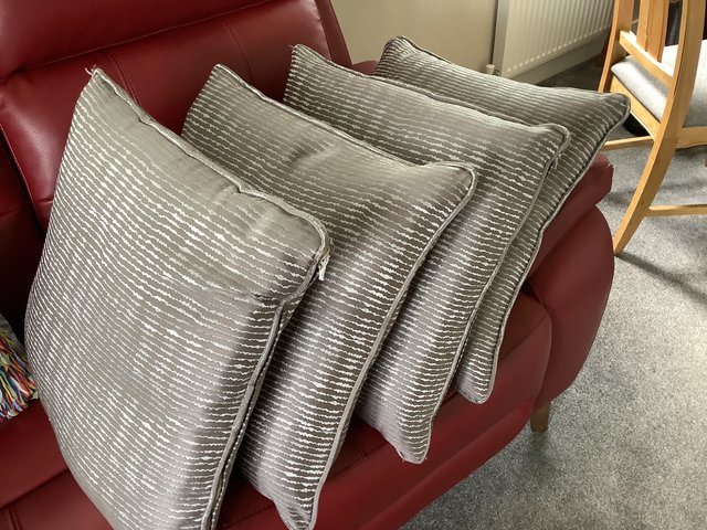 Preview of the first image of 4 large cushions and covers, silver.