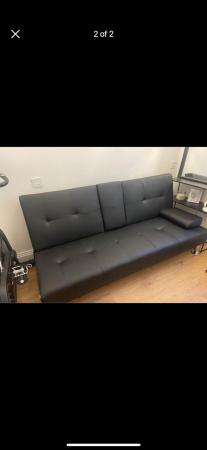 Image 2 of Black leather sofa bed - new
