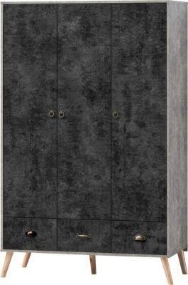 Preview of the first image of Nordic 3 door 3 drawer wardrobe in concrete/charcoal.