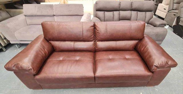 Image 3 of Oak Furniture Land Turin brown leather 3 seater sofa