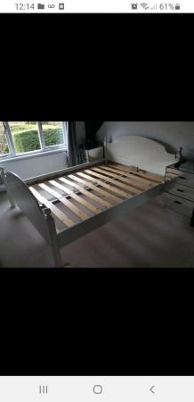 Image 1 of Wooden queen size white bed frame