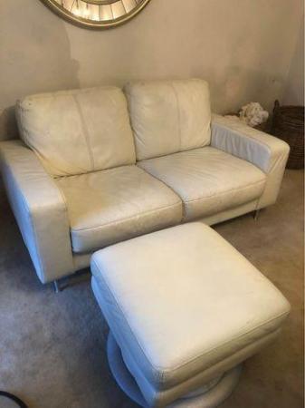 Image 2 of Genuine leather two seater sofa, chair and footstool