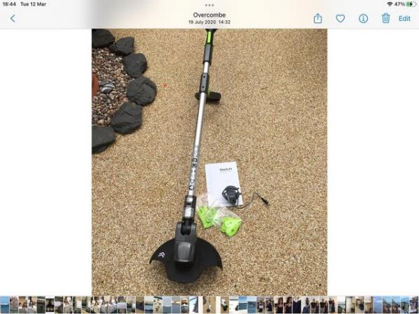 Image 3 of GTech Lawn strimmer, comes with charger and spare blades,.