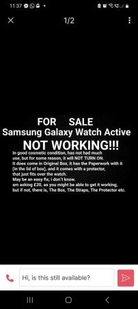Image 1 of For Sale Samsung Galaxy Watch Active