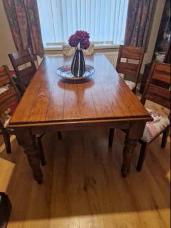 Image 3 of 6 chairLarge farmhouse solid wooden table and 4 woodenchairs