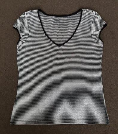 Image 1 of Ladies Black/White Stripe V Neck Top - Size 16