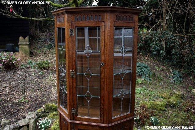 Image 23 of OLD CHARM LIGHT OAK CANTED CHINA DISPLAY CABINET STAND UNIT