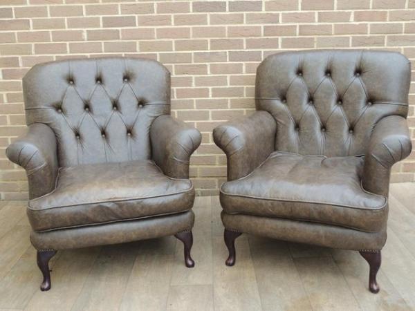 Image 8 of Pair of Cockburn Chesterfield Armchairs + Footstool (UK Deli