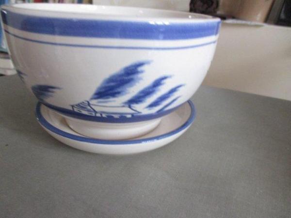 Image 2 of DUTCH LOOKING PLANT BOWL  - BLUE AND WHITE