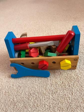 Image 1 of Childs Wooden Tool Box with Tools
