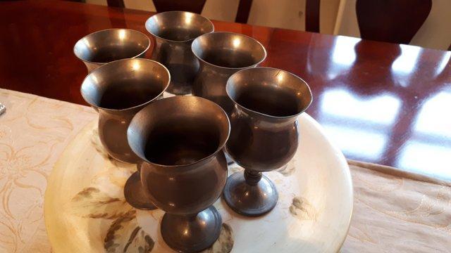 Preview of the first image of Pewter Antique SixAquinas Locke Goblets.