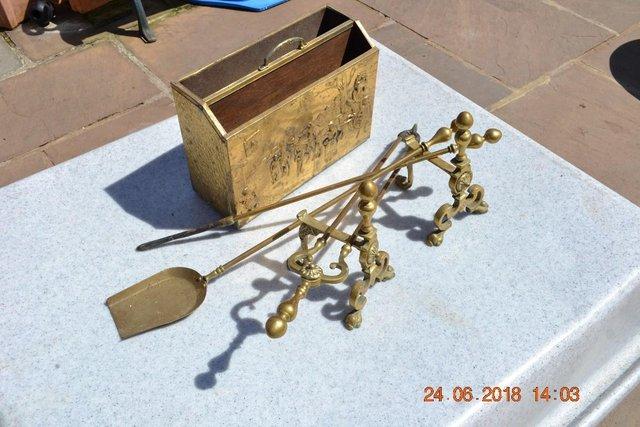 Image 2 of Brass fire irons and dogs