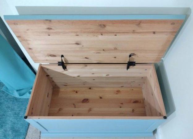 Image 3 of Small Solid Pine Blanket Or Toy Box in Cool Mint
