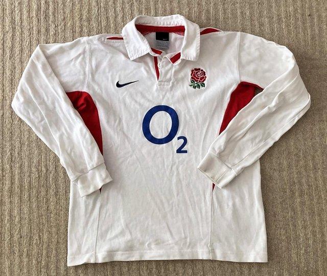 Preview of the first image of VINTAGE ENGLAND RUGBY HOME SHIRT 2003/04 TOP JERSEY MB 10-12.