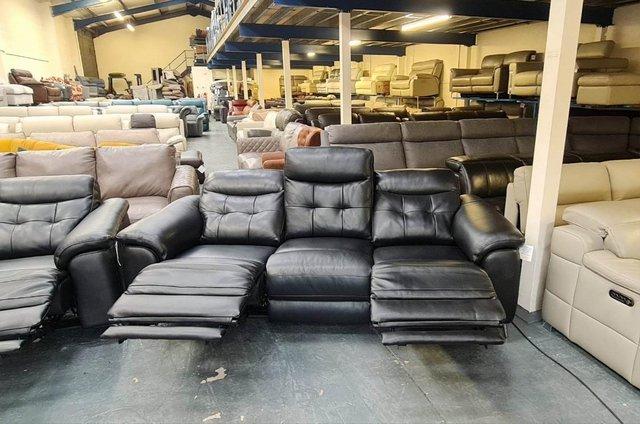 Image 10 of La-z-boy black leather electric 3 seater sofas and chair