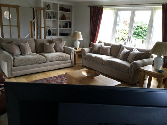 Preview of the first image of 2x PARKER KNOLL GRAND SOFAS, LEATHER CHAIR & FOOTSTOOL.