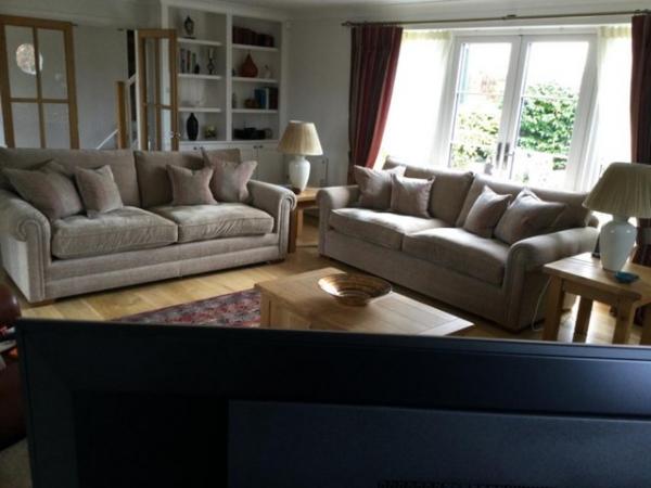 Image 1 of 2x PARKER KNOLL GRAND SOFAS, LEATHER CHAIR & FOOTSTOOL