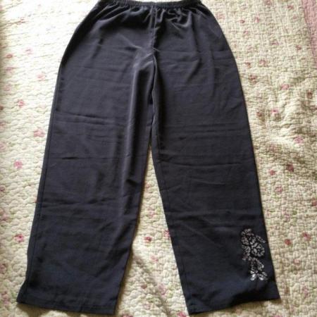 Image 3 of Sz 10/12 Posh PJs Set, Cami & Trousers, Dark Grey with Lace